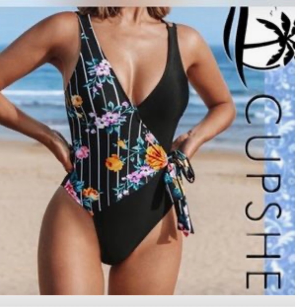 NWT Cupshe black floral summer bliss swimsuit sz XS